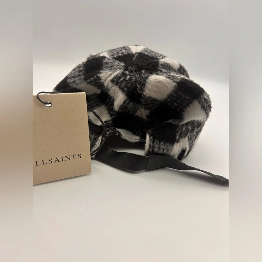 Allsaints Black/White Tweed Check Plaid Adjustable Baseball Cap Authentic NWT